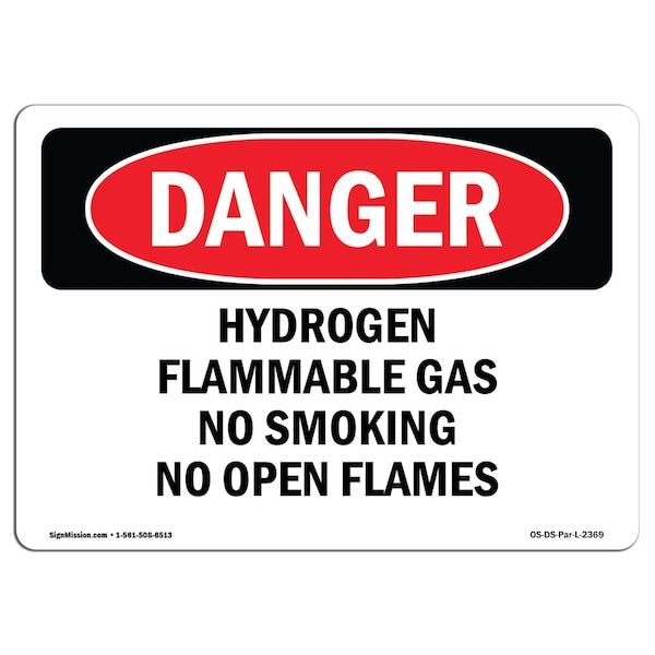 Signmission OSHA, Hydrogen Flammable Gas No Smoking No Open Flames, 10in X 7in Rigid Plastic, OS-DS-P-710-L-2369 OS-DS-P-710-L-2369 - main